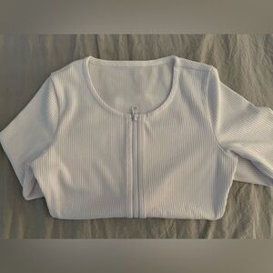 Alo Yoga White Stardust Ribbed Zip-Up Top